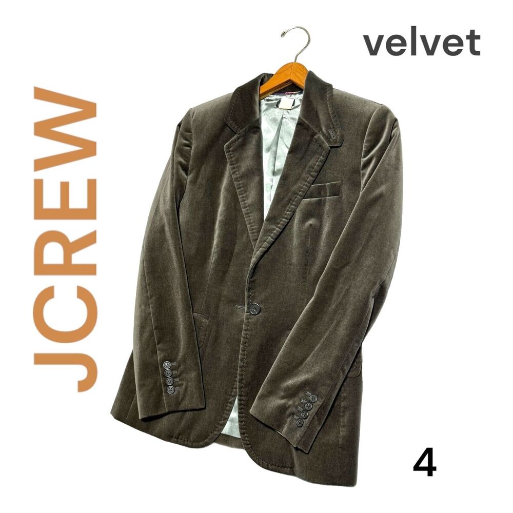 J CREW WOMENS BLAZER JACKET,SIZE 4 GRAY VELVET SINGLE BREASTED ACADEMIA PREPPY